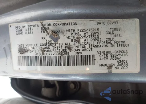 1997 Toyota 4Runner Sr5 V6 z USA, uszkodzony, nr VIN JT3GN86R7V0055299